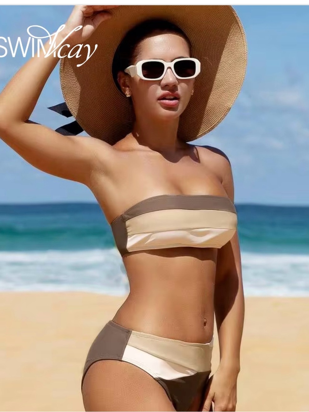 Cute color block bandeau bikini